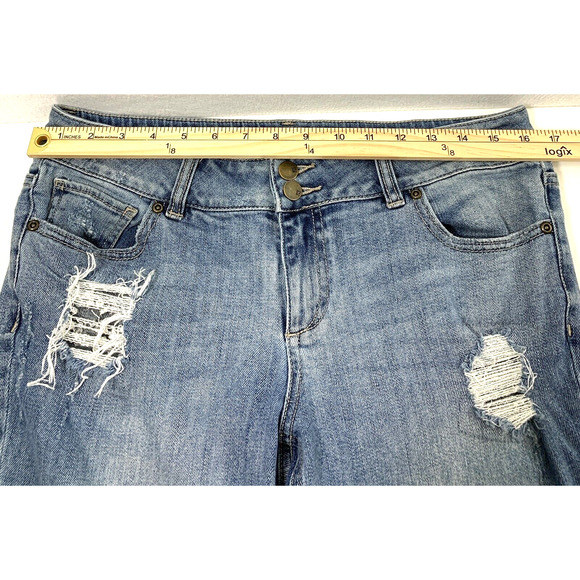 NY & C Slim Slouch Jeans Womens Size 8 Rhinestone Patch Destroyed Denim Straight - Picture 7 of 11